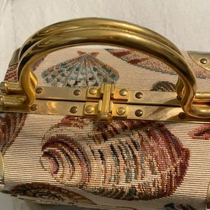 Unique small bag. Cream with shells, gold handle